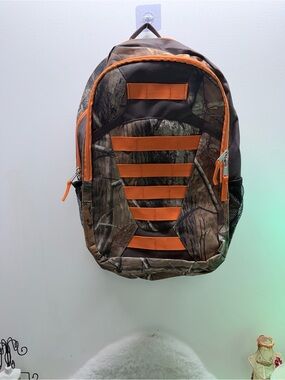Camouflage Outdoor Backpack with Orange Accents Camping School Work Day Bag 🔥